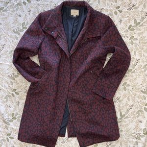 LOFT Leopard Print Coat with Zipper & Funnel Neck
